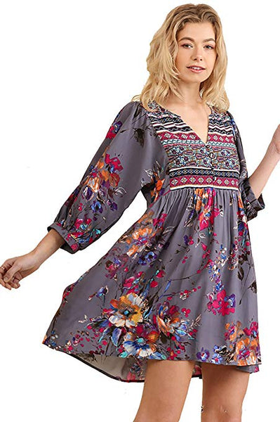 Umgee Floral Print Peasant Dress Tunic