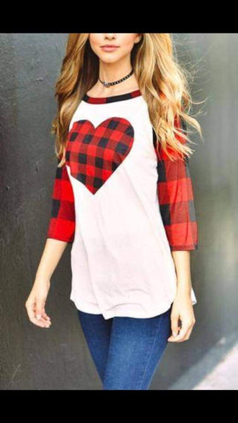 Buffalo Plaid Heart Top