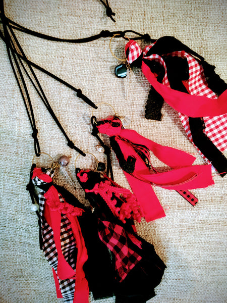 Handmade Red and Black Boho Recycled Sari Silk Necklace