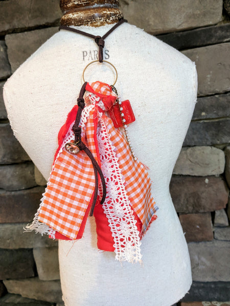 Handmade Orange and White Boho Recycled Sari Silk Necklace
