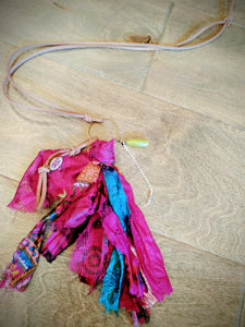 Handmade Plum Fuchsia Boho Recycled Sari Silk Necklace