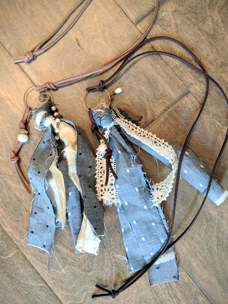 Handmade Chambray Boho Recycled Sari Silk Necklace