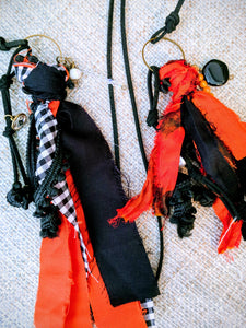 Handmade Black and Orange Dragons Boho Recycled Sari Silk Necklace