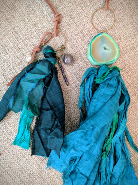 Handmade Turquoise Boho Recycled Sari Silk Necklace