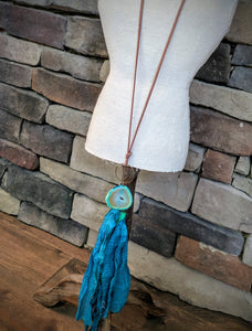 Handmade Turquoise Boho Recycled Sari Silk Necklace