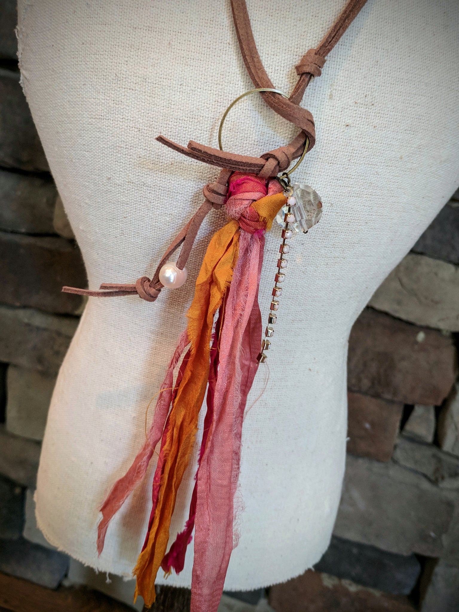 Handmade Sherbet Boho Recycled Sari Silk Necklace