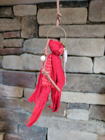Handmade Fire Engine Red Boho Recycled Sari Silk Necklace