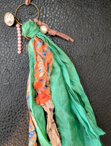 Handmade Mint Paisley Boho Recycled Sari Silk Necklace