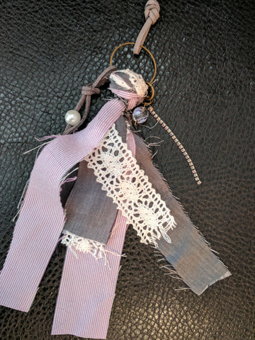 Handmade Gray and Lavender Boho Recycled Sari Silk Necklace