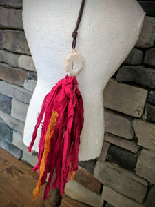 Handmade Burgundy and Agate Gemstone Boho Recycled Sari Silk Necklace