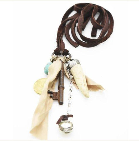 Leather Key Collage Necklace