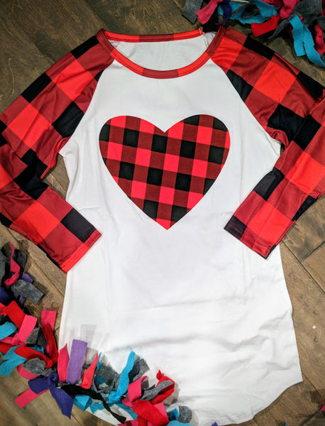 Buffalo Plaid Heart Top