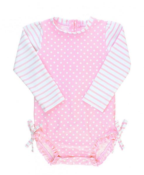 Pink Polka Dot One Piece Rash Guard