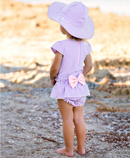 Lilac Seersucker Peplum One Piece Swimsuit